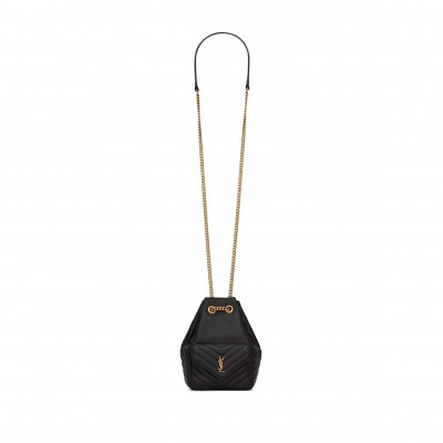 YSL JOE MINI BLACK QUILTED MONOGRAM BUCKET BAG 7607451EL071000 (19*13*13cm)